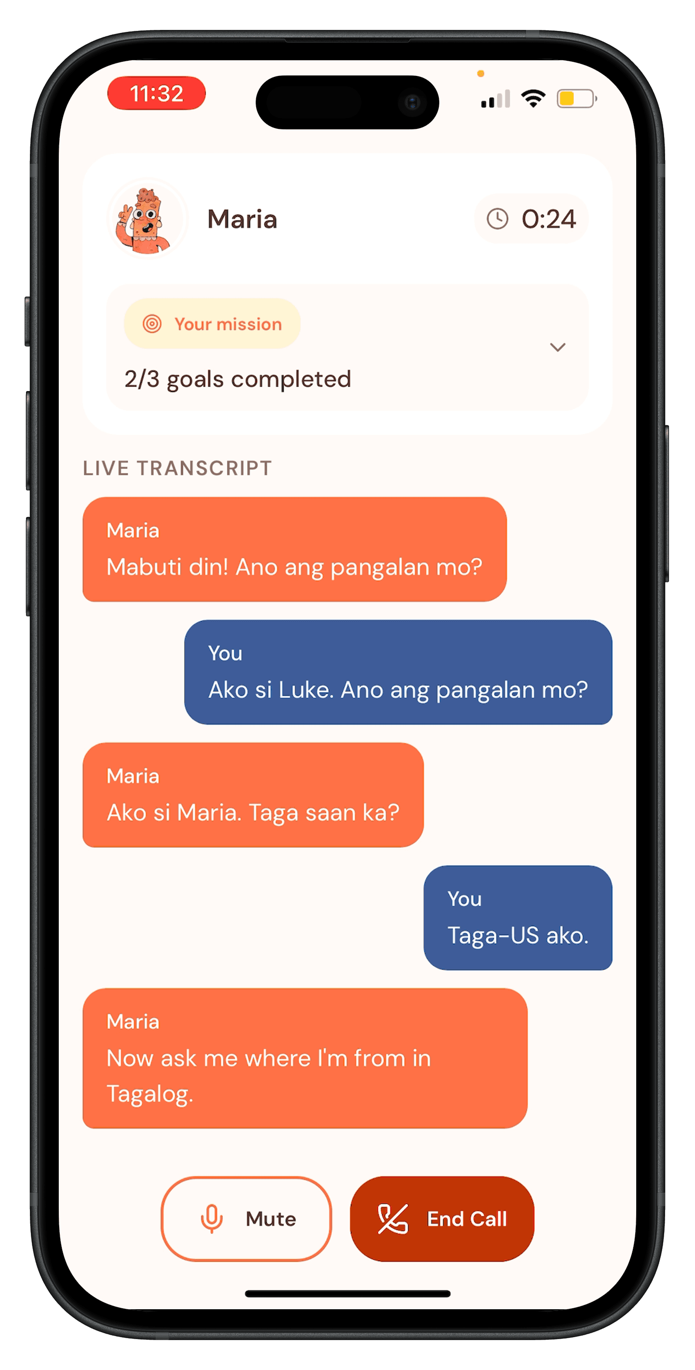 Tahanan speaking practice screen in iPhone frame