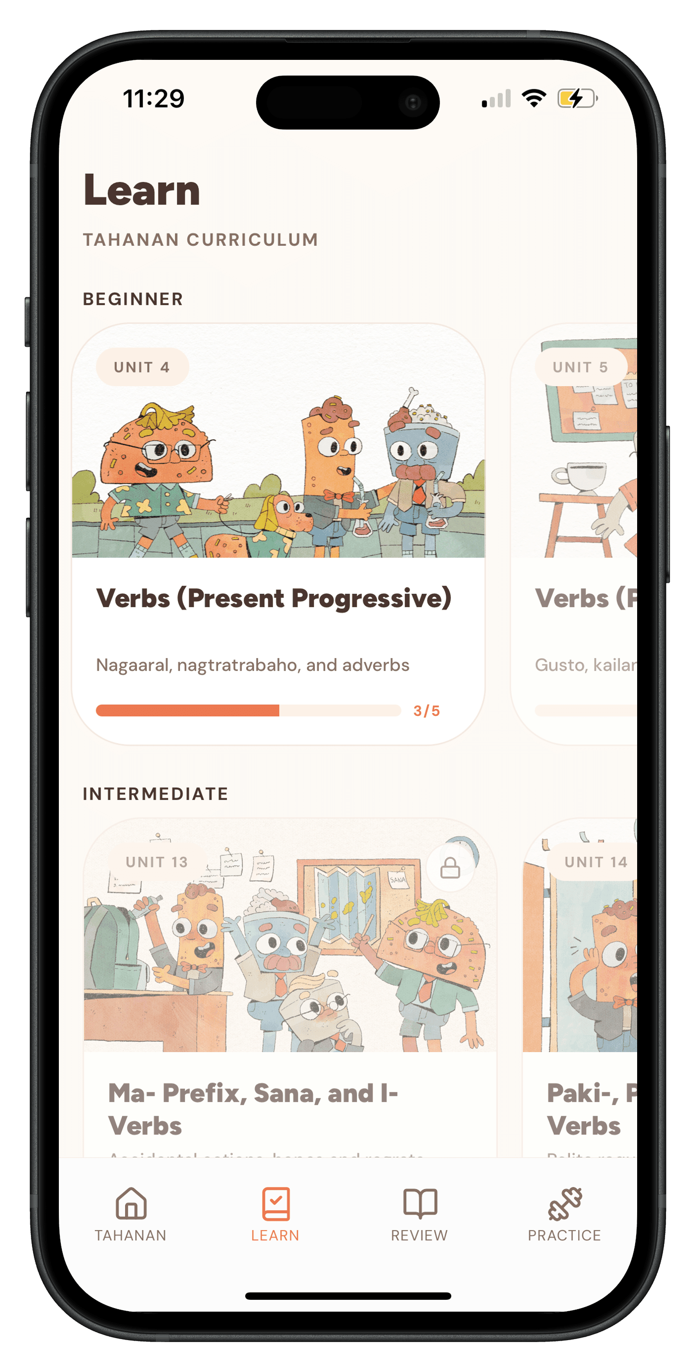 Tahanan lessons screen in iPhone frame